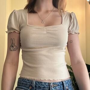 Cream and tan frilly derek Heart babydoll top size small